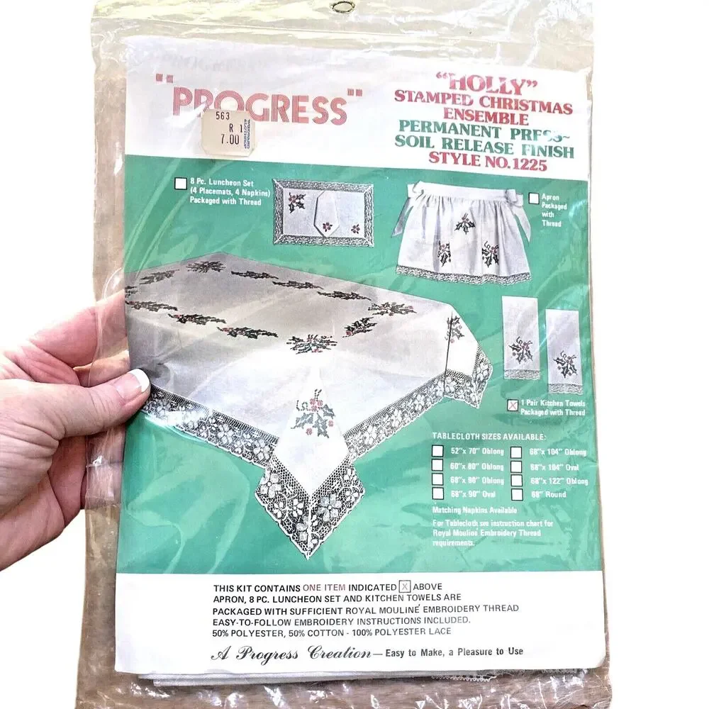 Progress Stamped Cross Stitch Holly Christmas kitchen towels (2) #1225 sealed